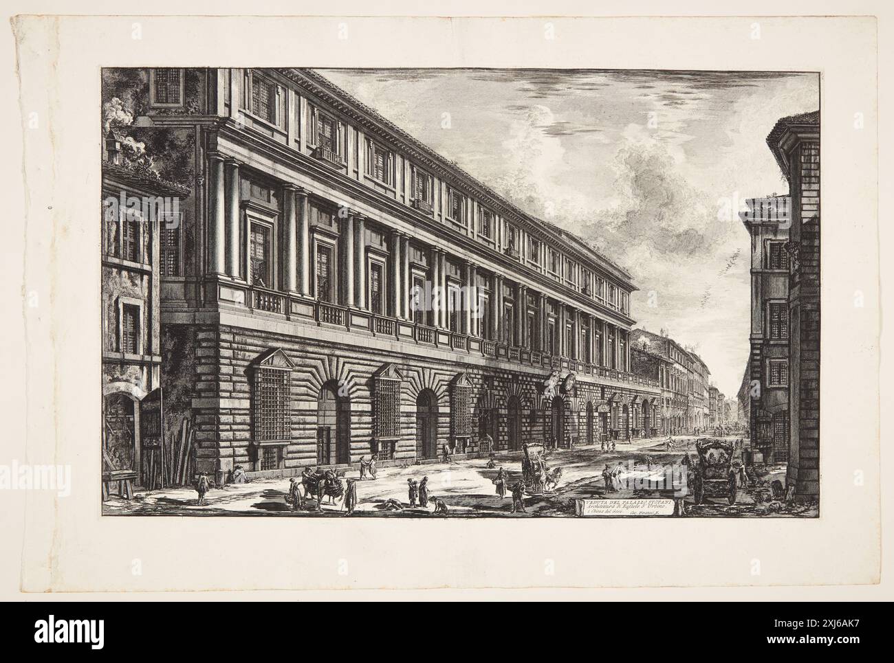 Un'incisione di Giovanni Battista Piranesi (1720-1778) che mostra il Palazzo Vidoni-Caffarelli a Roma. La stampa cattura la struttura architettonica e i dettagli della facciata del palazzo del XVI secolo. Foto Stock