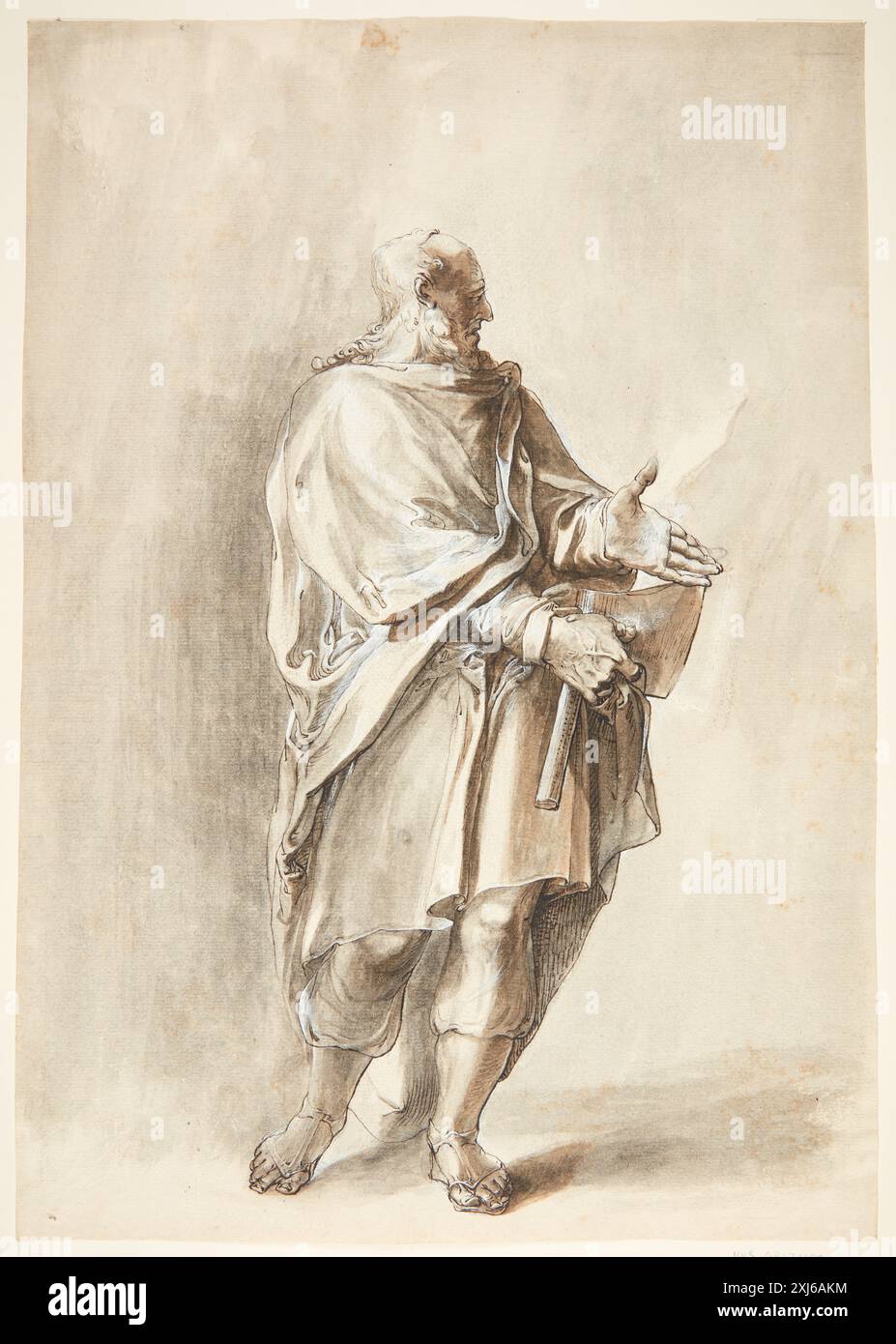 Questo disegno di Matthäus Gundelach raffigura l'apostolo Matteo con Gesù e i dodici apostoli. Creato tra il 1566 e il 1654, riflette l'iconografia cristiana tradizionale e la composizione di gruppo. Foto Stock