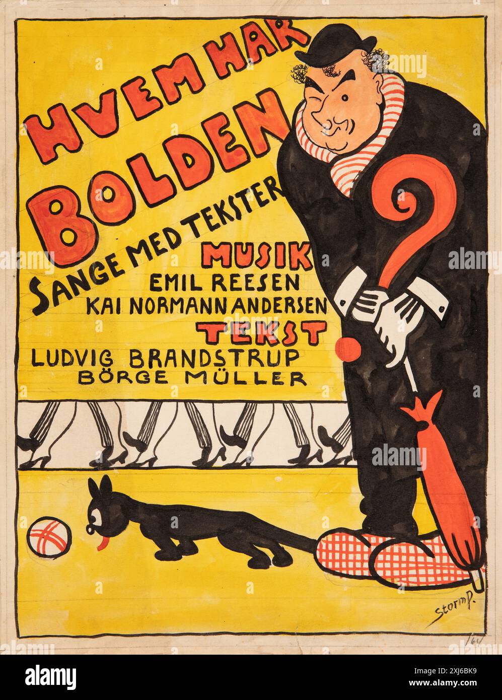 Disegno di Robert Storm Petersen, un ritratto caricaturale di Carl Alstrup per il frontespizio di "chi ha la palla", creato all'inizio del XX secolo, parte di studi di stampa e disegno danesi. Foto Stock