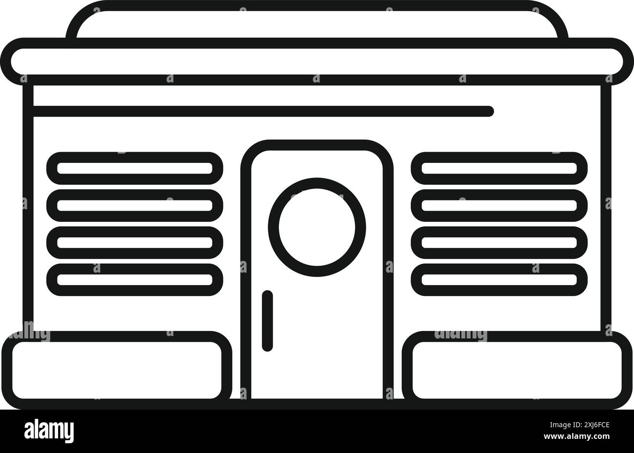 Facciata del chiosco del mercato alimentare di strada con grandi finestre per la vendita di piatti Illustrazione Vettoriale