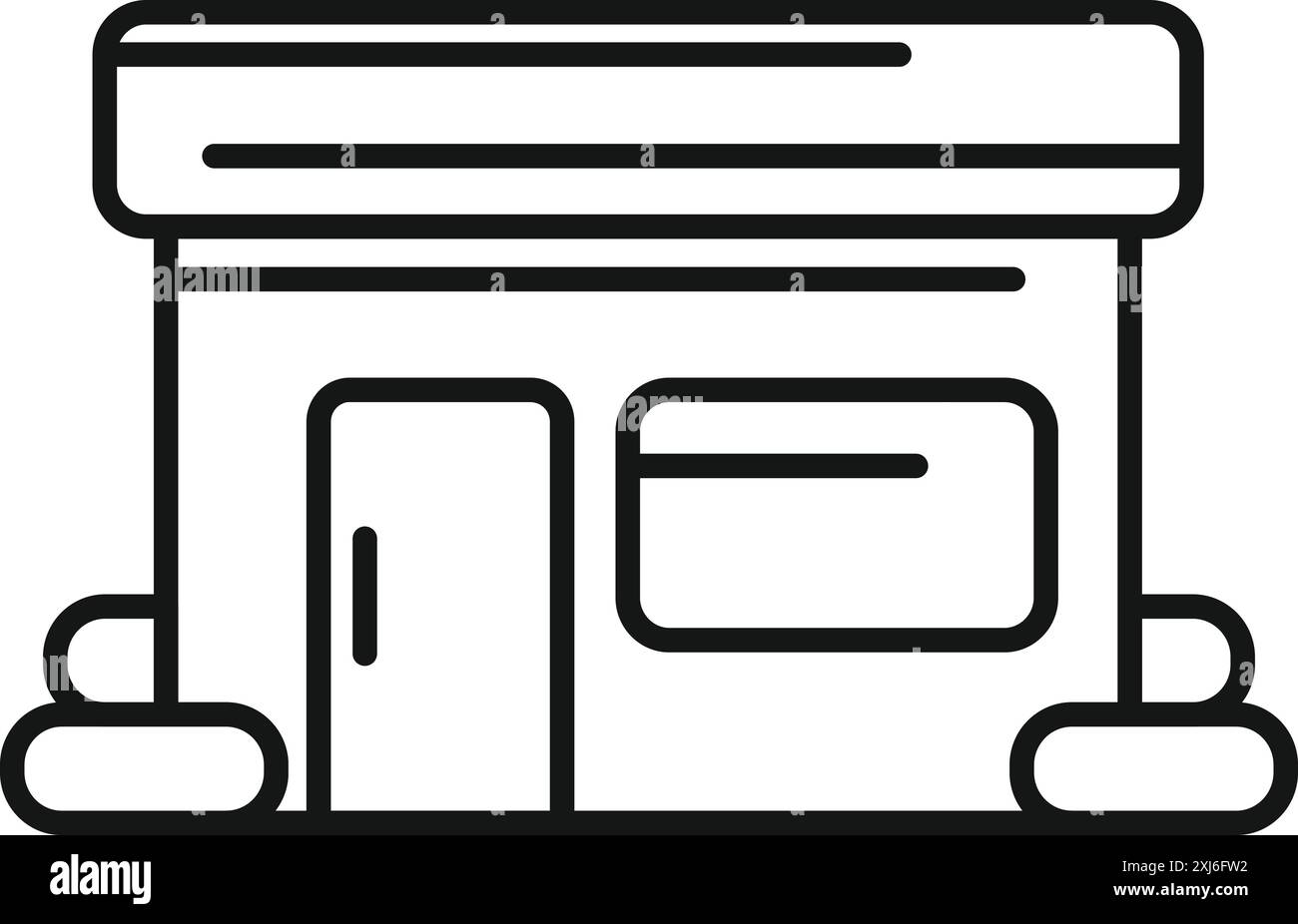 Il punto vendita di piccole e medie imprese con tendone e grandi finestre aspetta i clienti Illustrazione Vettoriale