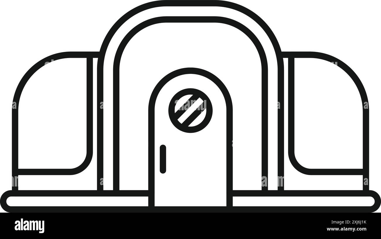 Disegno della linea di una futuristica base marte con moduli moderni per il programma di colonizzazione Illustrazione Vettoriale