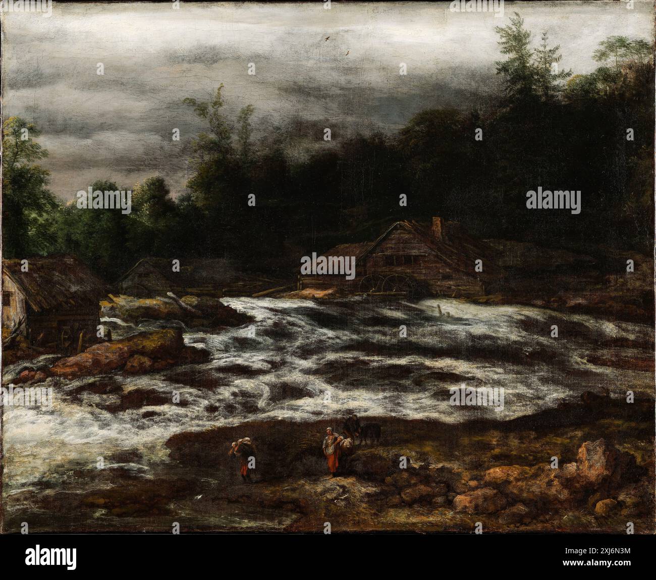 Dipinto barocco di Jan van Kessel il Vecchio raffigurante un paesaggio di montagna con una cascata, 1626-1679. Foto Stock