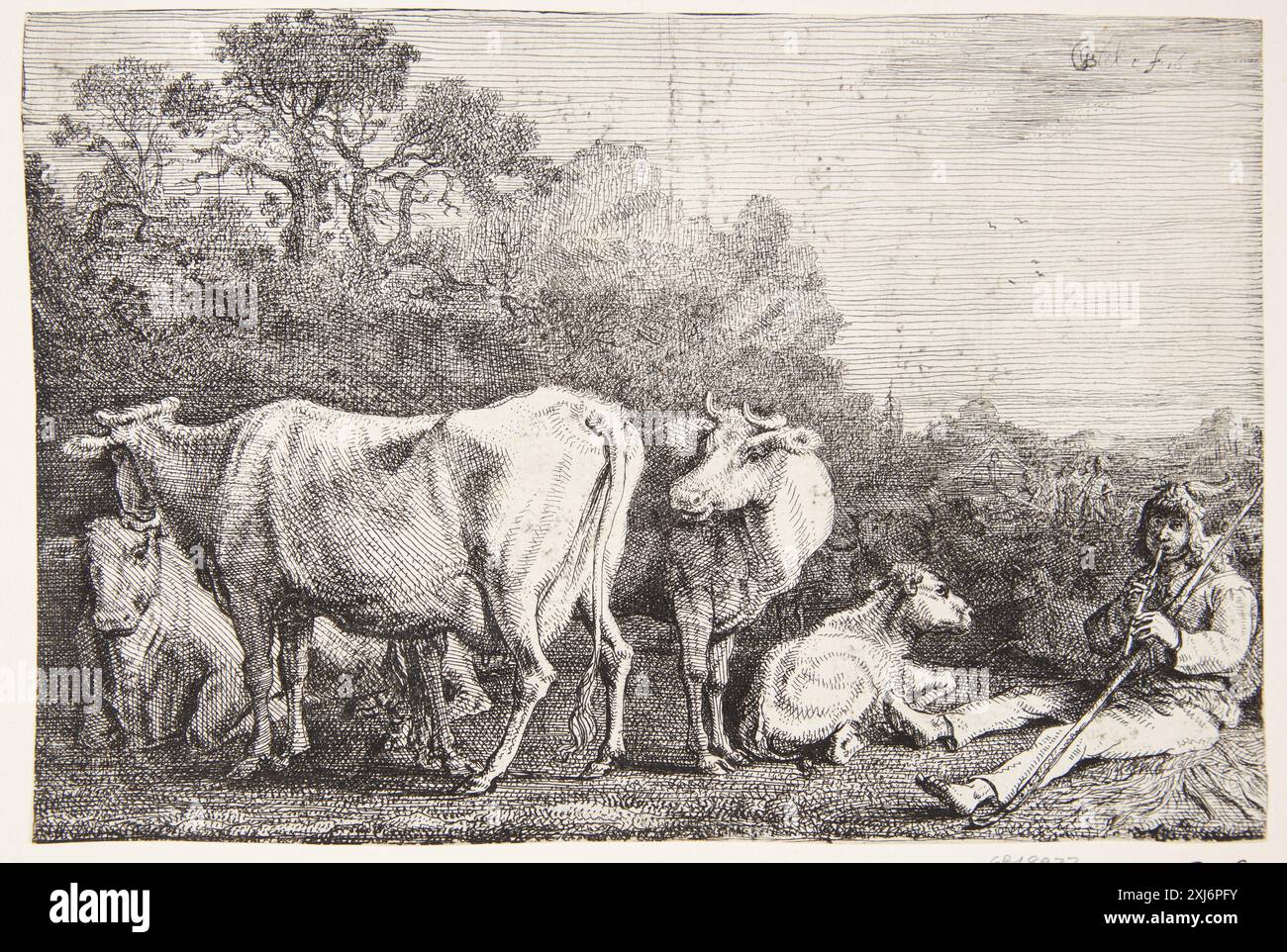 Un pastore di mucca Bleker, Gerrit Claesz. 1592 - 1656 Etching, Print Hollstein's Dutch and Flemish Etchings, incisioni e xilografie 1450-1700 (vol. II), Berckheyde - Bodding, F.W.H. Hollstein, 6 i, C 38945, 1950. The Illustrated Bartsch 5, Netherlandish Artists, De Wael, Molijn, Roghman, Martszen, Bronckhorst M.fl., Walter L. Strauss, 6, C 36170, 1979 IT kohyrde Foto Stock