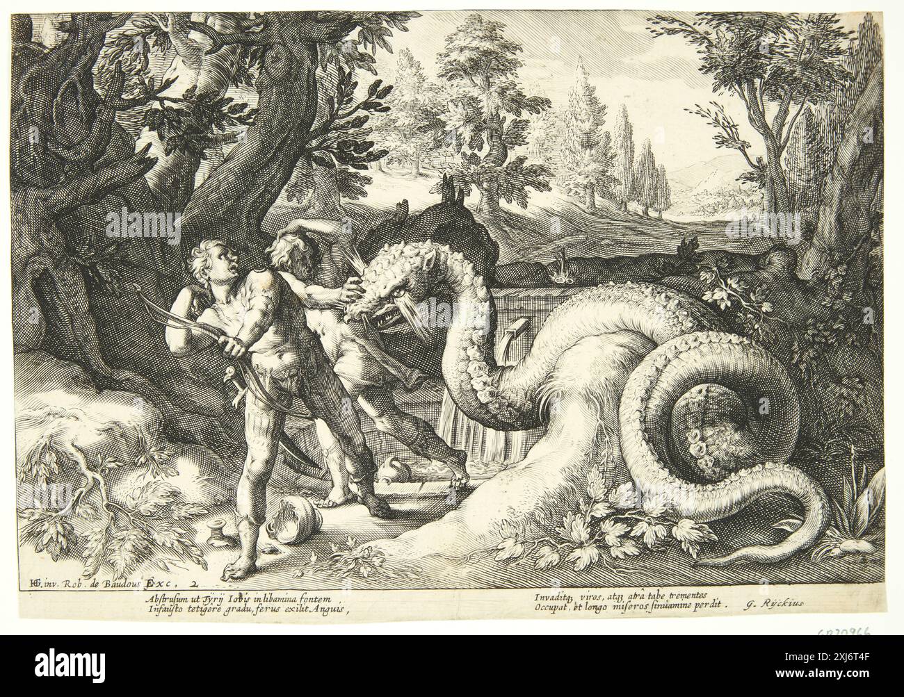 Il drago divora i compagni di Kadmos Goltzius, Hendrick 1558 - 1617, Goltzius, Hendrick 1558 - 1617, Baudous, Robert de 1574 - 1659 incisione in rame, Stampa il New Hollstein olandese e fiammingo incisioni, incisioni e xilografie 1450-1700, Hendrick Goltzius, parte i-IV, Marjolein Leesberg, 573 i, C 48058, 2012 Ledsagere di Dragen fortærer Kadmos Foto Stock