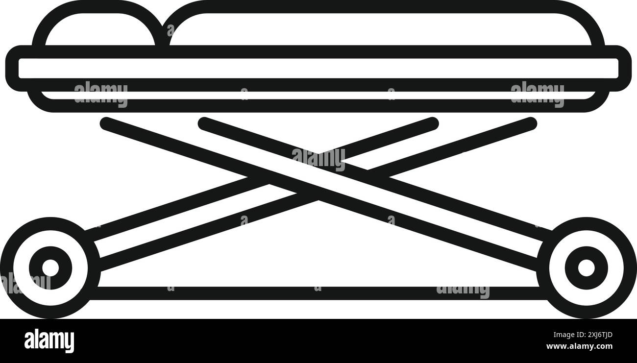 Semplice icona di linea di un carrello per barella medica utilizzato per il trasporto in una situazione di emergenza Illustrazione Vettoriale