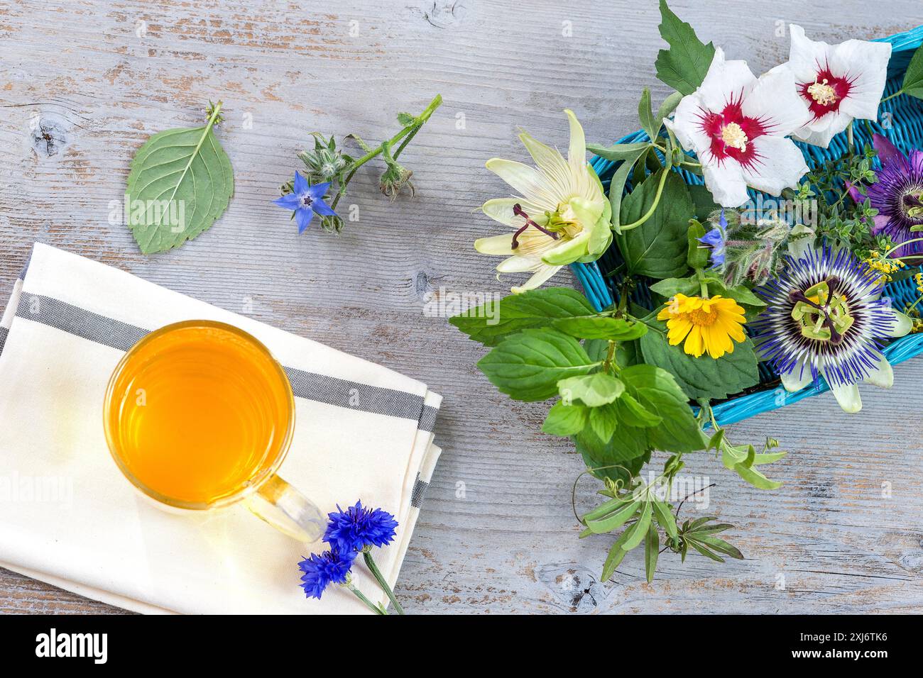 Infusione mista di fiori e erbe aromatiche Foto Stock