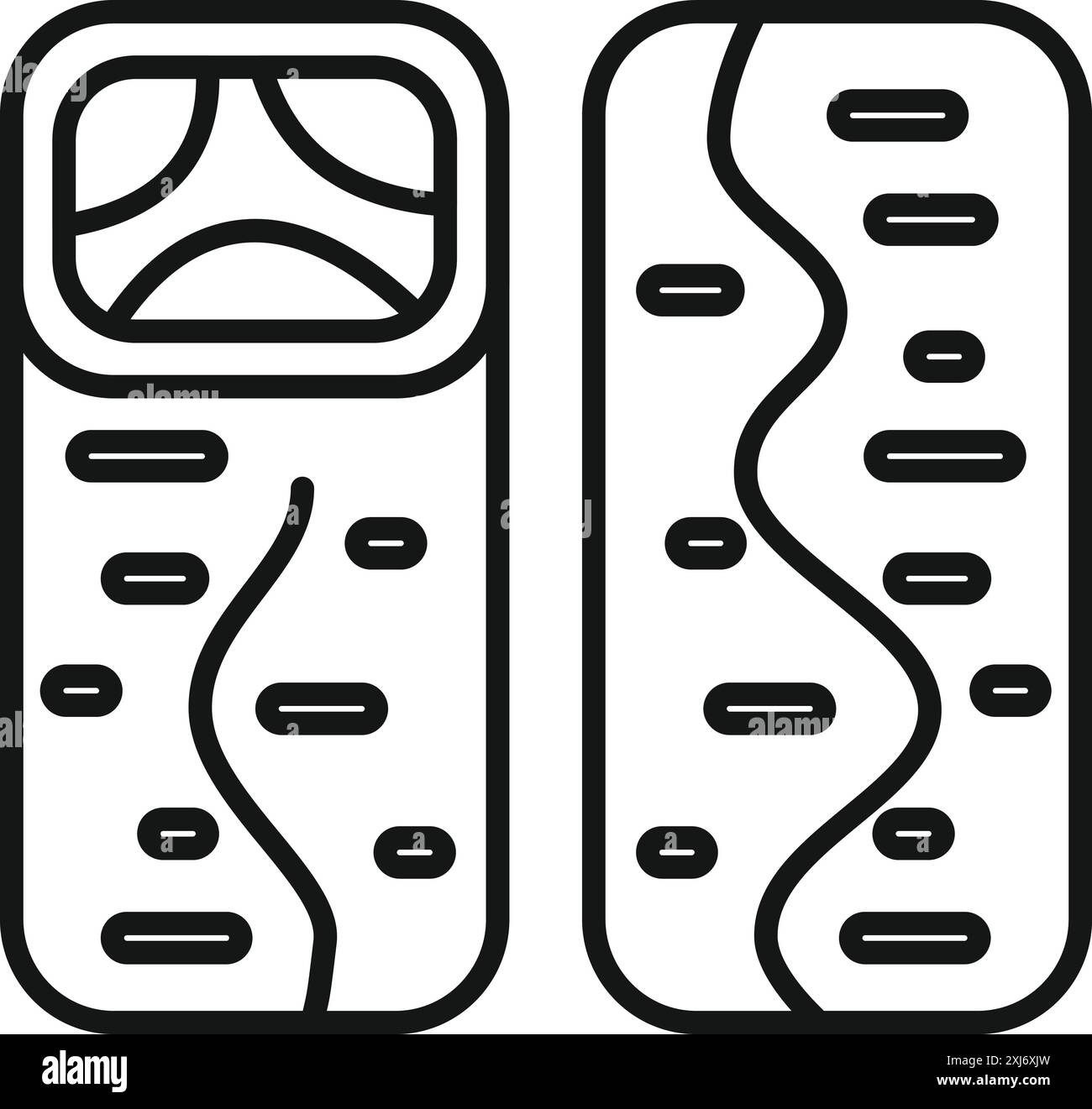 Semplice icona in bianco e nero di due involucri shawarma, che differiscono per il modo in cui sono avvolti Illustrazione Vettoriale