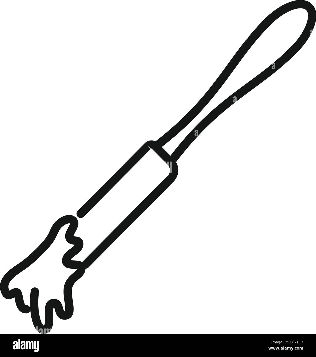 Pennello per pasticceria in silicone che copre gli alimenti con salsa, illustrazione a linee Illustrazione Vettoriale
