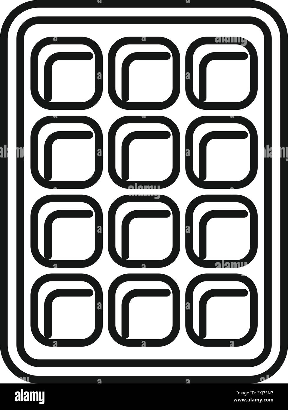Disegno in bianco e nero di un vassoio cubetto di ghiaccio che crea cubetti di ghiaccio quadrati perfetti per cocktail, bevande e rinfreschi Illustrazione Vettoriale
