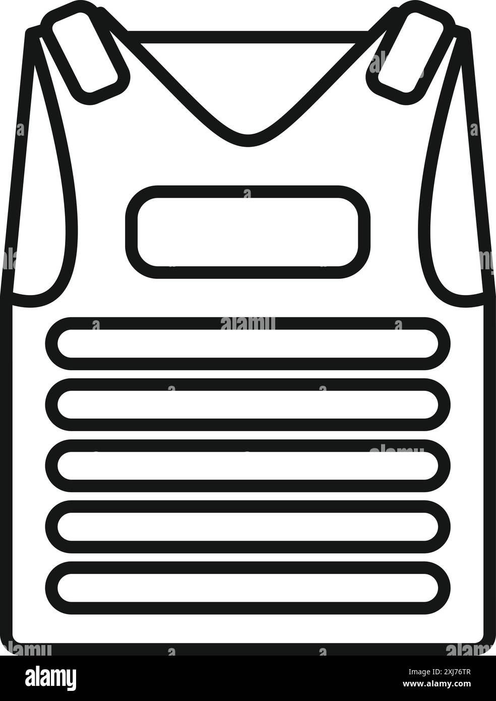Icona in bianco e nero di un giubbotto antiproiettile che offre protezione ai soldati in situazioni di combattimento Illustrazione Vettoriale