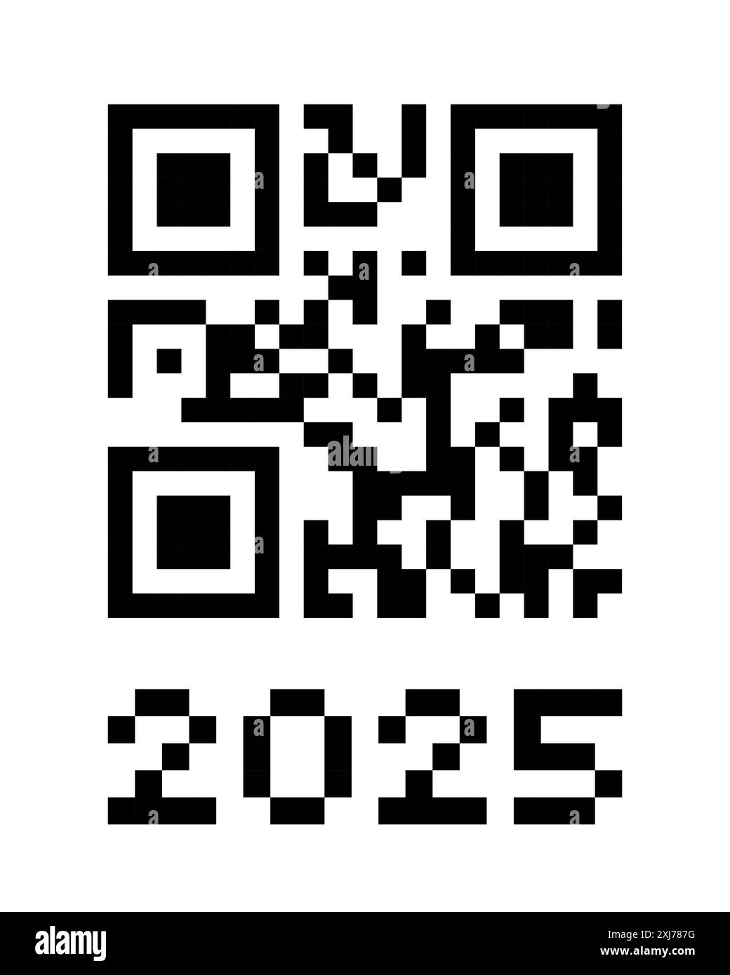 Numeri QR code 2025 reali. Modello di progettazione del concetto di codice a barre per l'anno nuovo. Illustrazione eps isolata dal vettore per banner, poster, biglietti d'auguri, inviti Illustrazione Vettoriale