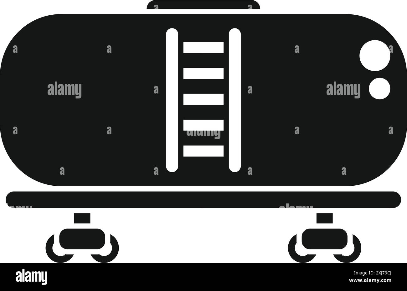Silhouette nera di un carro con serbatoio dell'olio con ruote e scala, una semplice icona per i temi del carburante e del trasporto Illustrazione Vettoriale Silhouette nera di un carro con serbatoio dell'olio con ruote e scala, una semplice icona per i temi del carburante e del trasporto Illustrazione Vettoriale