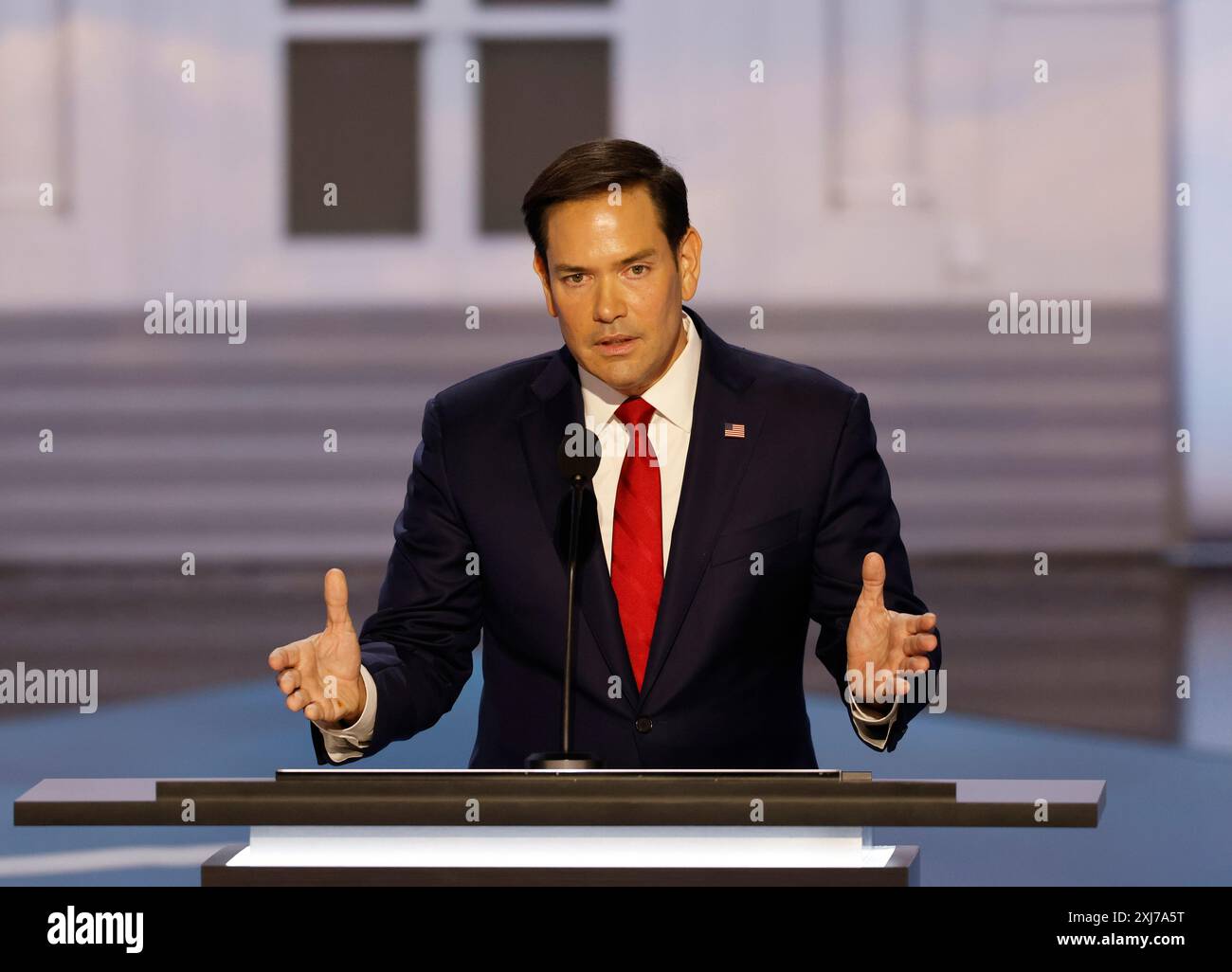 Milwaukee, Stati Uniti. 16 luglio 2024. Il senatore Marco Rubio, R-FL, parla alla Convention nazionale repubblicana del 2024 al Fiserv Forum di Milwaukee, Wisconsin, martedì 16 luglio 2024. Foto di Tannen Maury/UPI credito: UPI/Alamy Live News Foto Stock