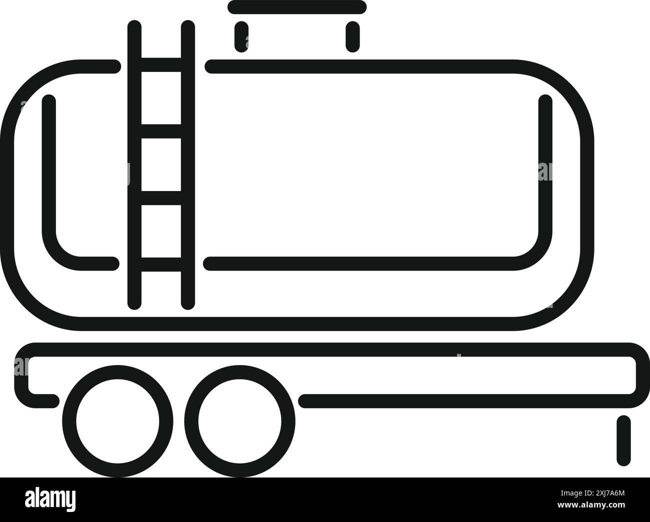 Rimorchio con serbatoio che trasporta prodotti petroliferi per il trasporto, semplice icona in bianco e nero Illustrazione Vettoriale