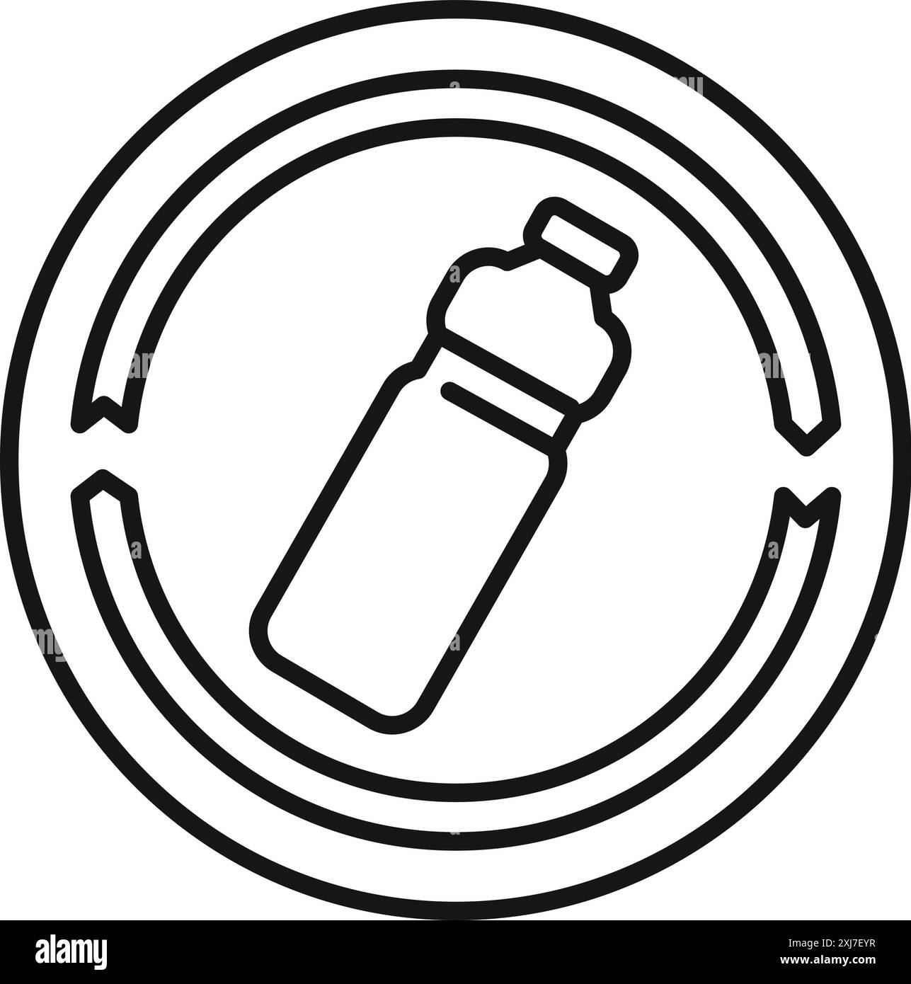 Icona line art di una bottiglia di plastica con simbolo di riciclaggio, che sottolinea l'importanza del riciclaggio della plastica Illustrazione Vettoriale