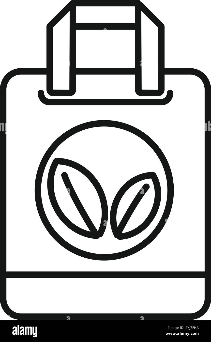 Disegno di una borsa riutilizzabile con logo a foglia, che simboleggia le scelte dei consumatori rispettosi dell'ambiente Illustrazione Vettoriale