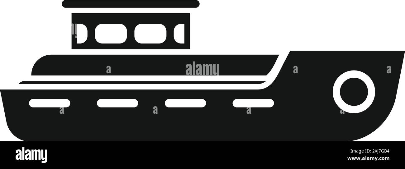 Semplice icona di stile di una piccola nave passeggeri che naviga sulla superficie dell'acqua Illustrazione Vettoriale