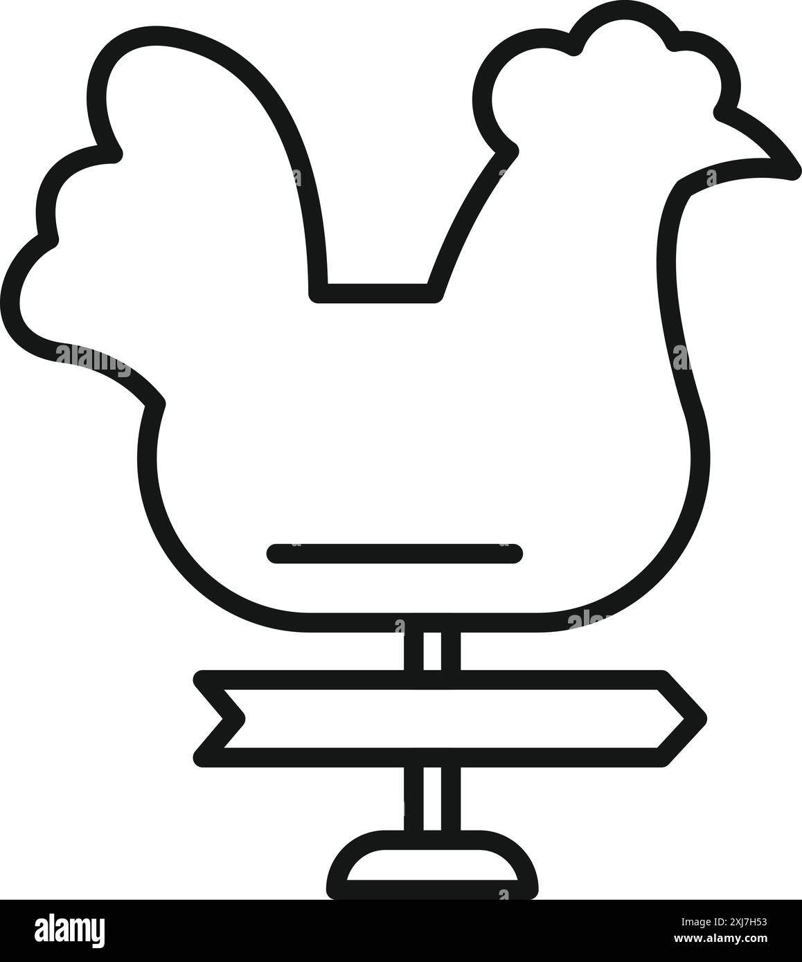 Semplice icona in bianco e nero di un pollo in piedi su un cartello, perfetta per rappresentare un'azienda agricola o un mercato agricolo Illustrazione Vettoriale