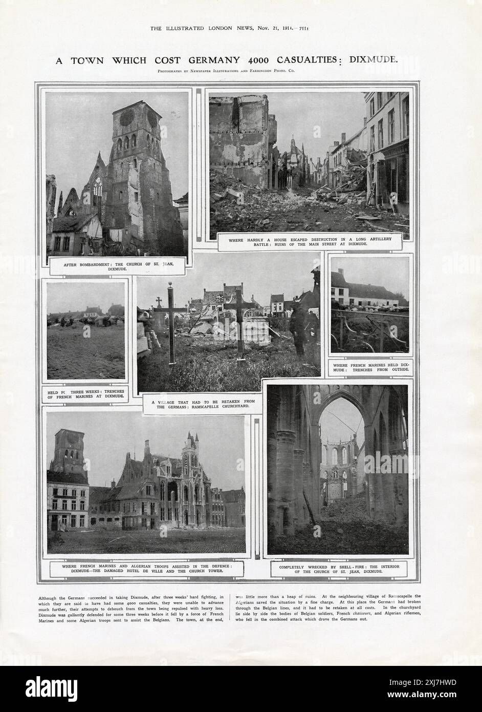 UNA CITTÀ CHE COSTÒ 4000 VITTIME ALLA GERMANIA, DIXMUDE DAL QUOTIDIANO ILLUSTRATO DI LONDRA IL 21 NOVEMBRE 1914 Foto Stock