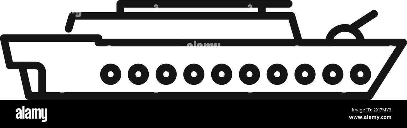 Profilo di una nave da guerra militare che naviga sull'oceano, proteggendo la sicurezza nazionale Illustrazione Vettoriale