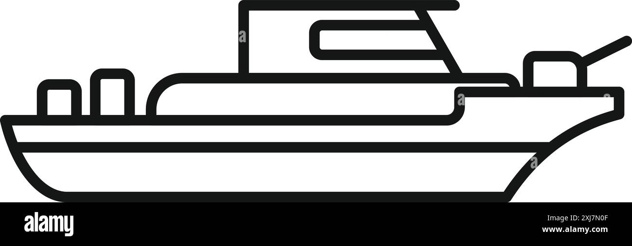 Icona minimalista di un motoscafo militare che naviga sull'acqua Illustrazione Vettoriale