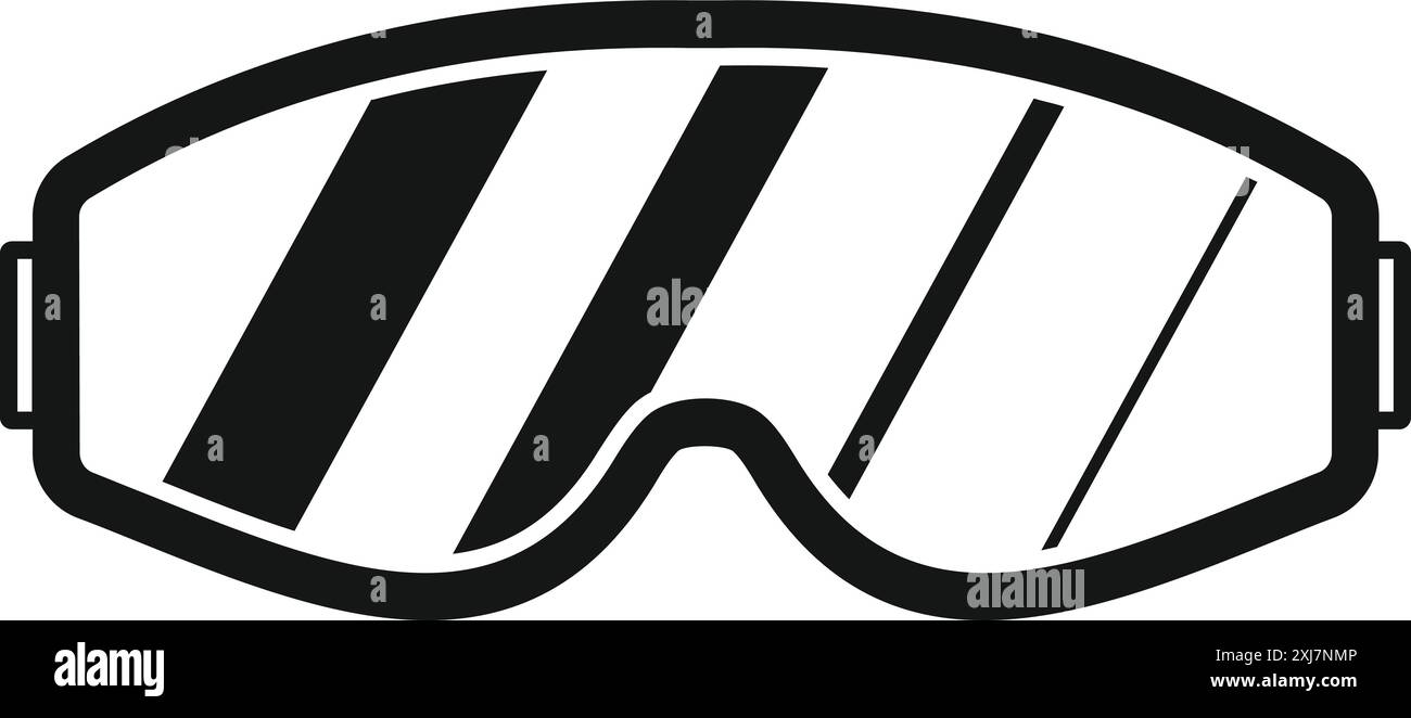 Occhiali da sci semplici neri che proteggono gli occhi dalla luce intensa del sole e dai riflessi della neve Illustrazione Vettoriale