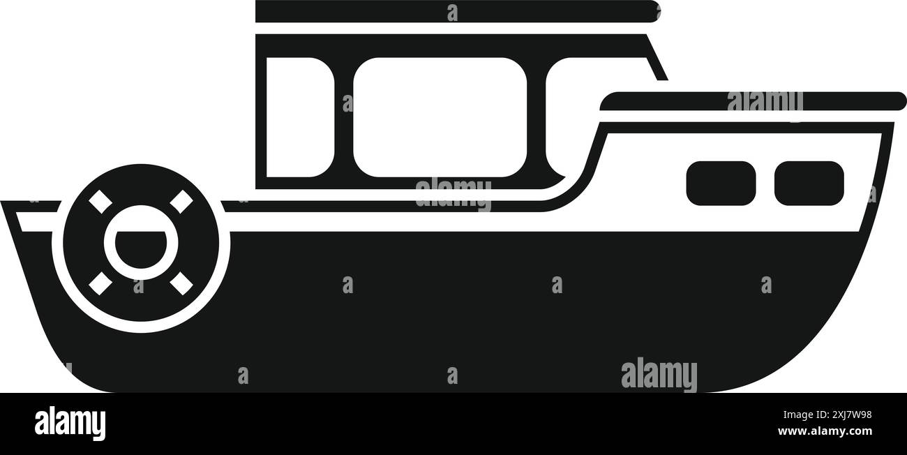 Icona in bianco e nero di una piccola nave passeggeri che naviga sul mare Illustrazione Vettoriale