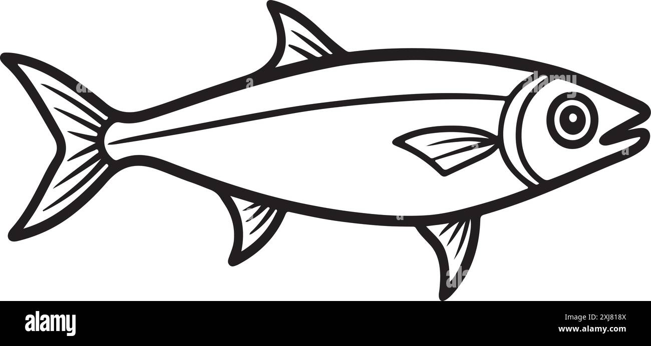Silhouette di pesce acciuga isolata su una silhouette a icona vettoriale con logo naturale di acciuga bianca Illustrazione Vettoriale