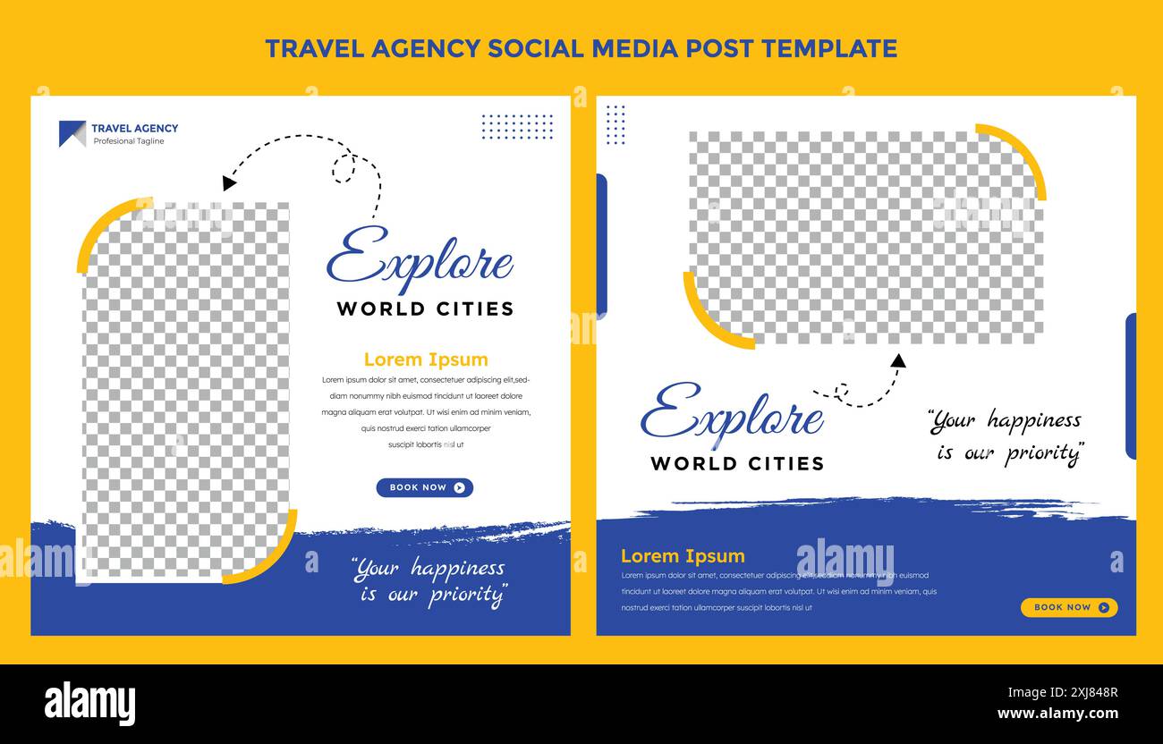 Modello di post sui social media delle agenzie di viaggio Illustrazione Vettoriale