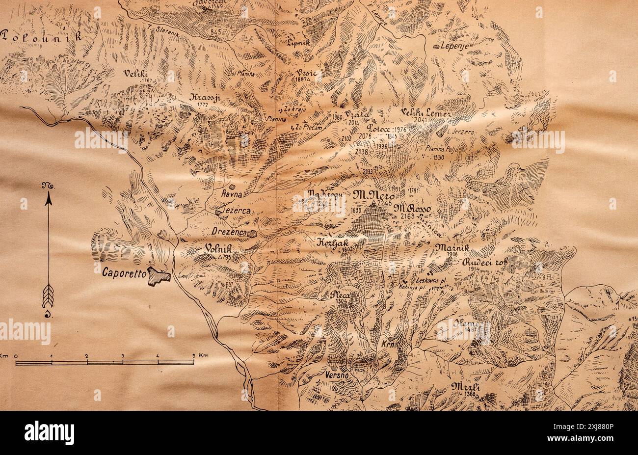 Mappa della zona Monte Nero - zona delle battaglie nel mondo della prima Guerra Mondiale Foto Stock