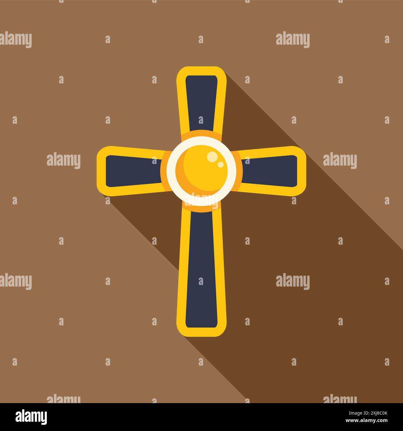 L'ankh dorato si incrocia con una lunga ombra, simboleggiando il concetto di vita eterna nell'antica cultura egizia Illustrazione Vettoriale