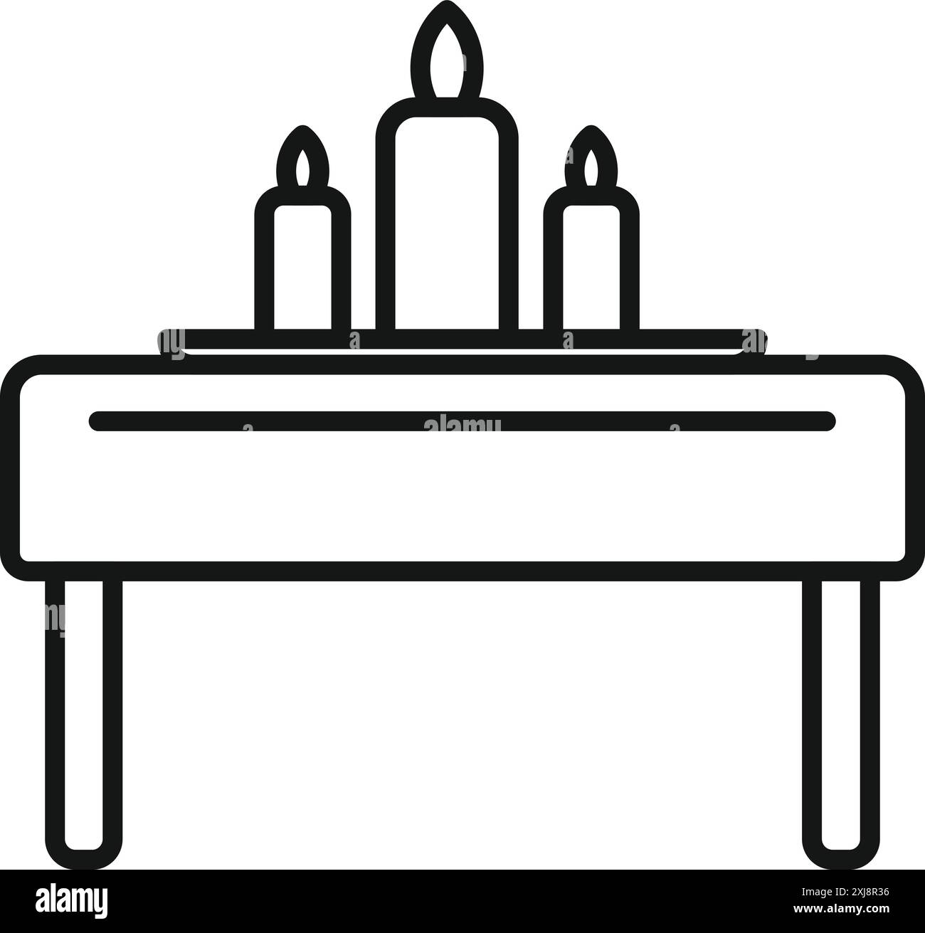 Semplice disegno in linea di tre candele che bruciano su un tavolo, creando un'atmosfera romantica Illustrazione Vettoriale