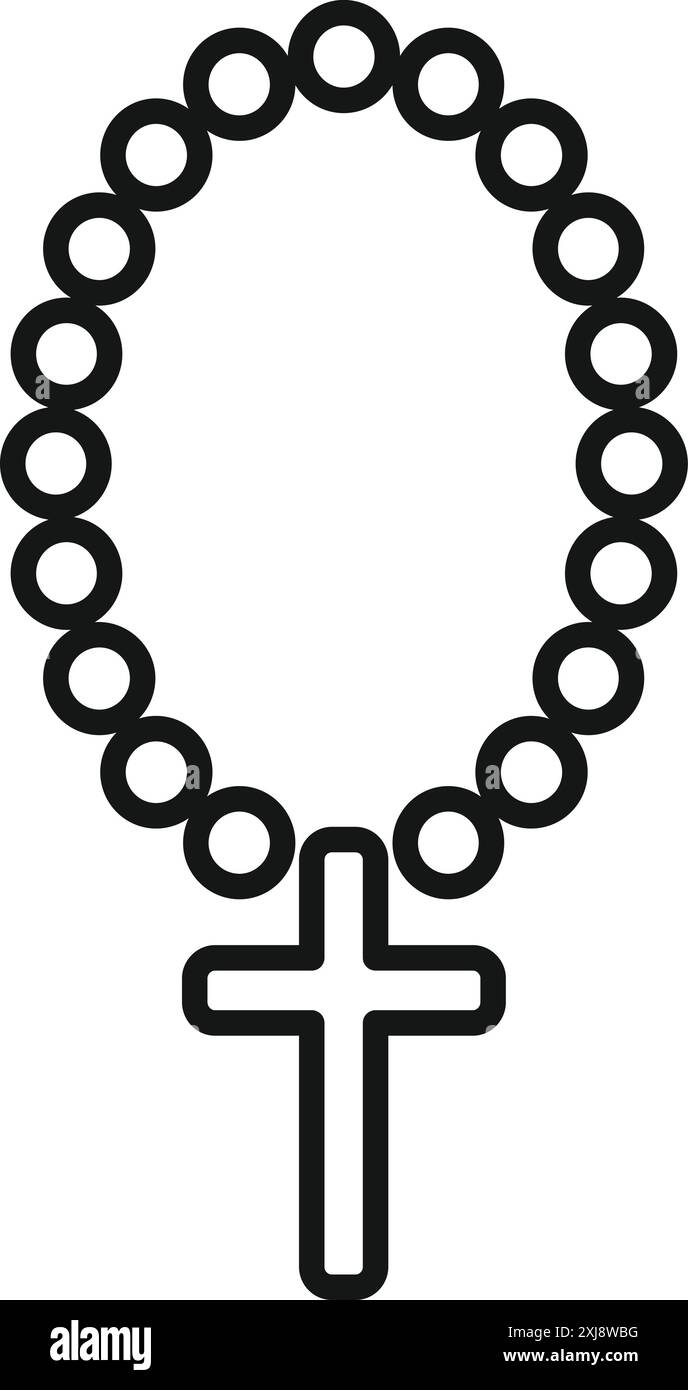 Semplice icona line art di un rosario con perline e un ciondolo a croce Illustrazione Vettoriale