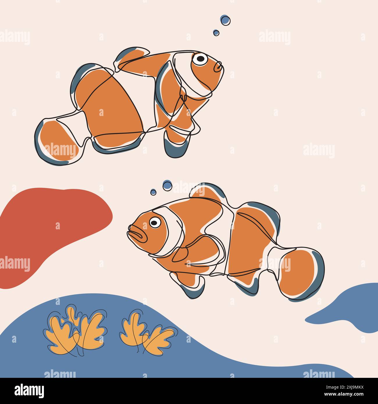 Colorata illustrazione di un pesce pagliaccio che nuota in una vibrante barriera corallina Illustrazione Vettoriale
