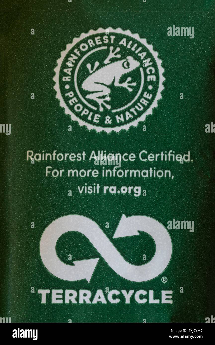 Rainforest Alliance People & Nature symbol logo TerraCycle logo logo su Foto Stock