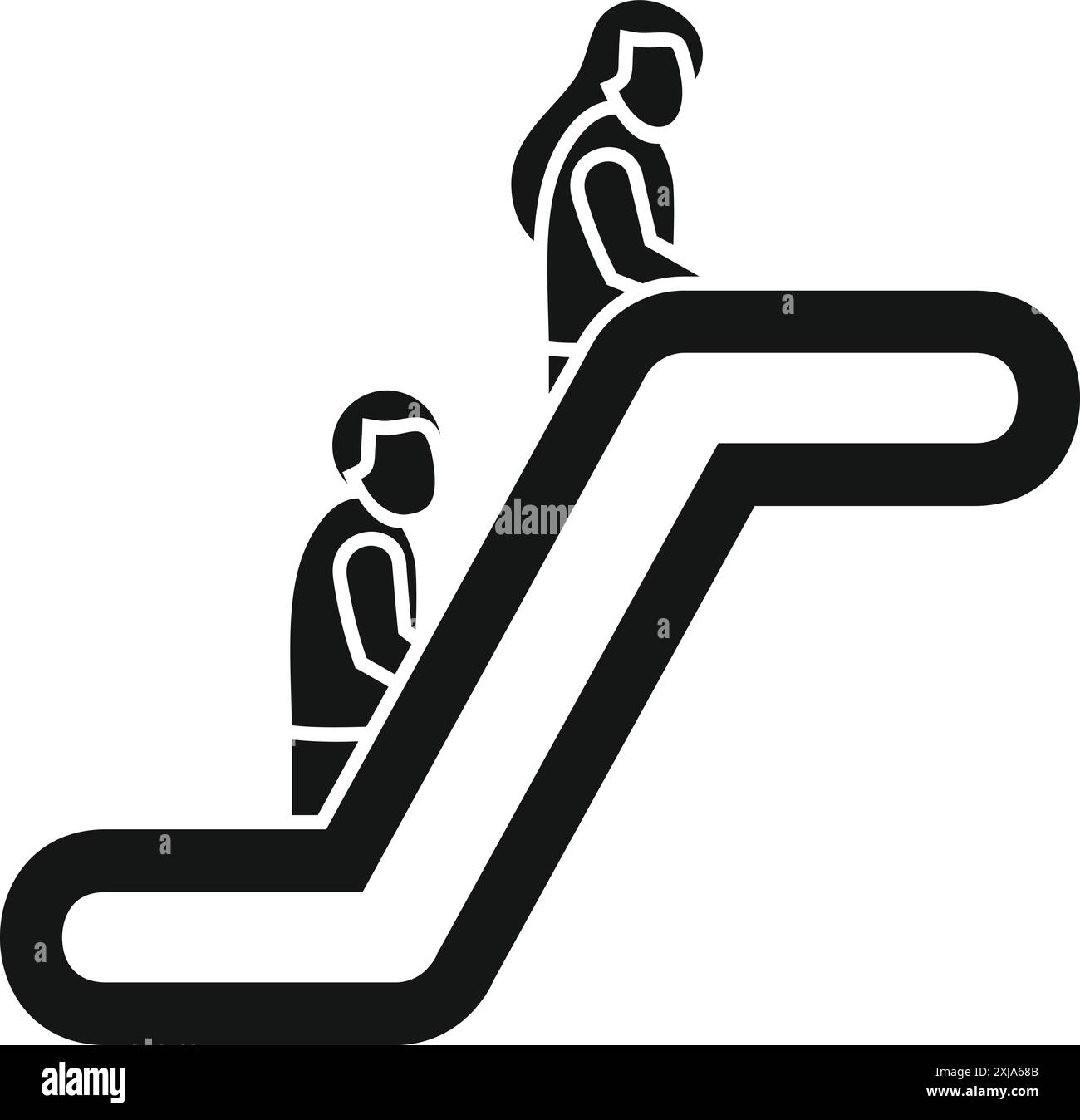 Silhouette nera di due persone che salgono su una scala mobile Illustrazione Vettoriale