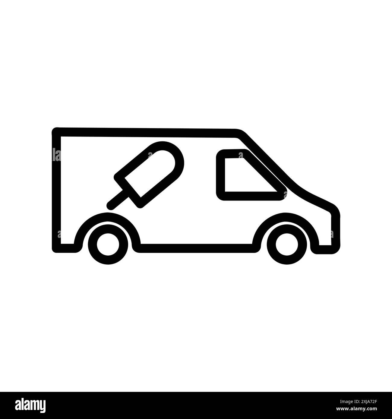 Icona di un furgone gelato con linee sottili e segno vettoriale lineare Illustrazione Vettoriale