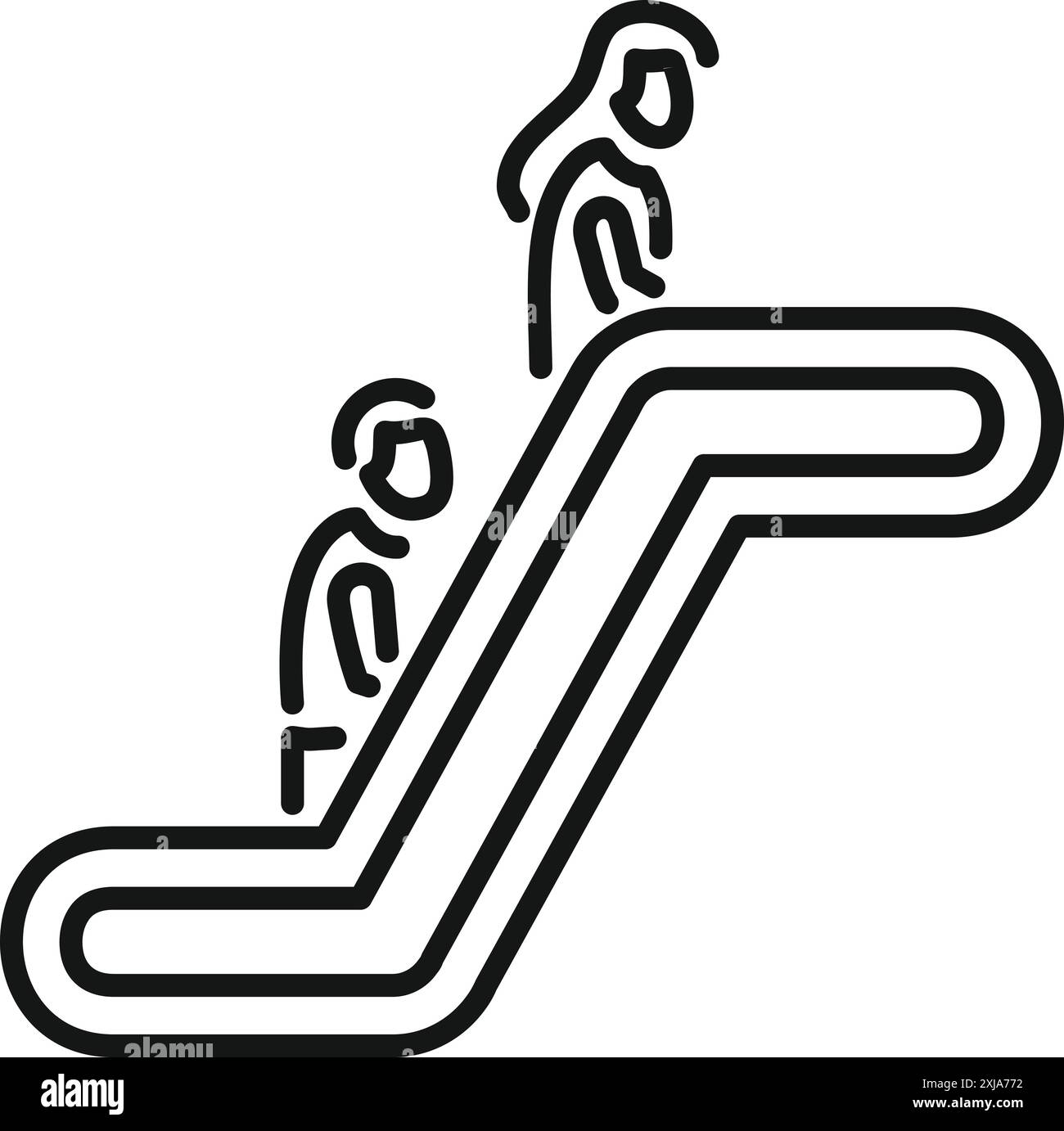 Persone in piedi sulla scala mobile che si spostano nel centro commerciale Illustrazione Vettoriale