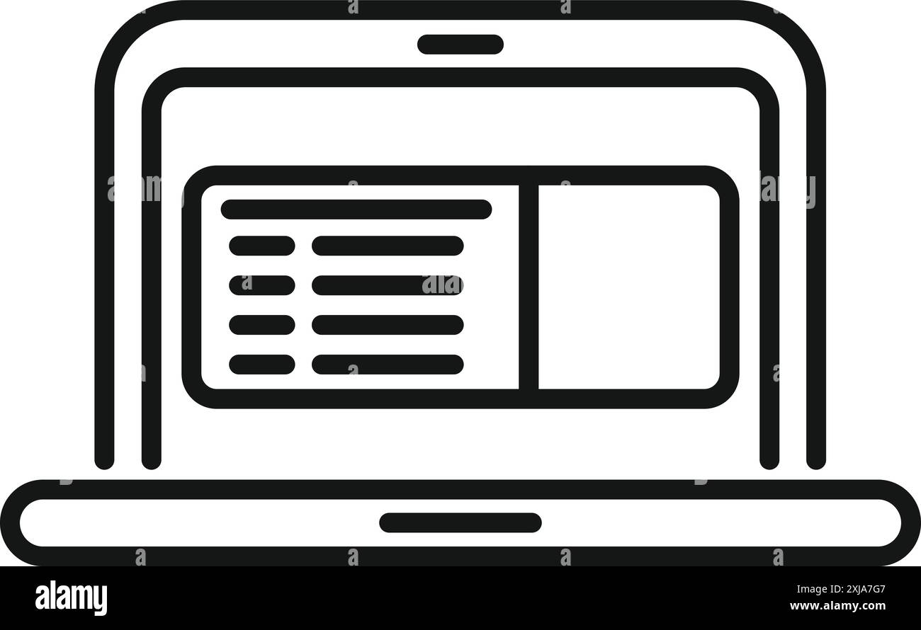 Aprire un laptop che visualizza il software per fogli di calcolo sullo schermo, suggerendo analisi finanziarie o gestione dei dati Illustrazione Vettoriale