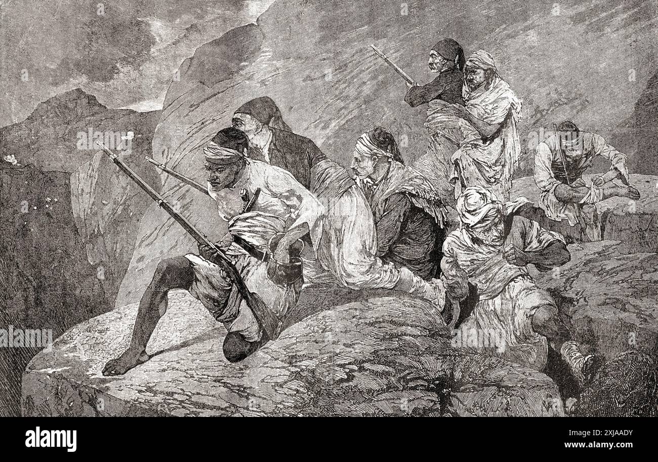 Gli insorti bosniaci avanzarono verso Sarajevo durante la guerra russo-turca (1877-1878). Da Russes et Turcs: La Guerre D'Orient, pubblicato nel 1878. Foto Stock