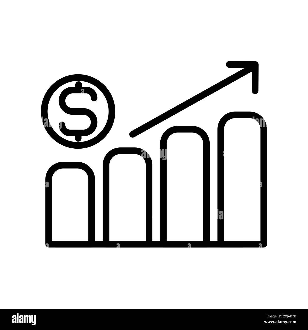 Icona di aumento del prezzo impostata con uno stile di contorno sottile e un segno vettoriale lineare Illustrazione Vettoriale