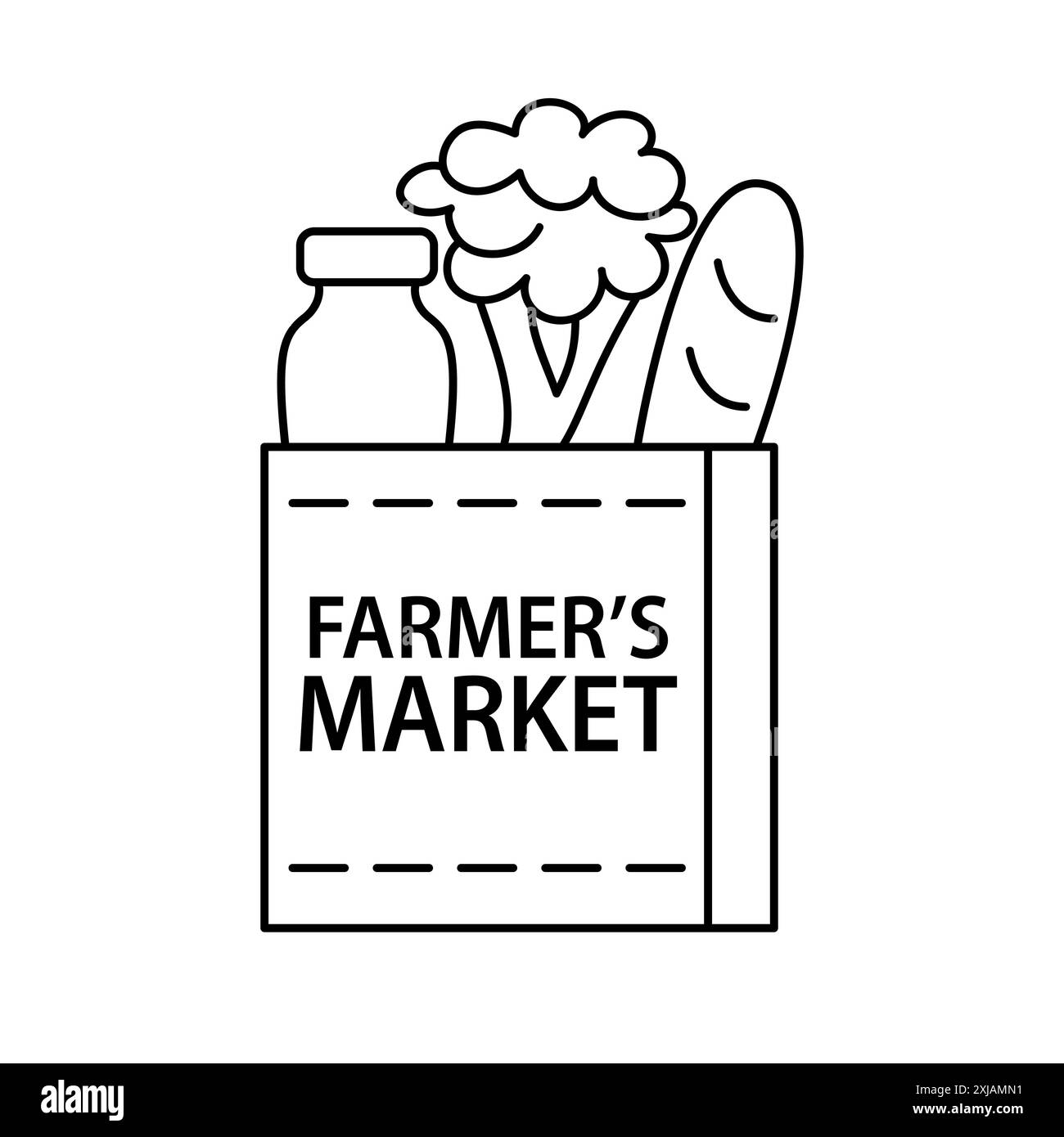 Icona del profilo del sacchetto di carta con logo Farmers Market Grocery Illustrazione Vettoriale