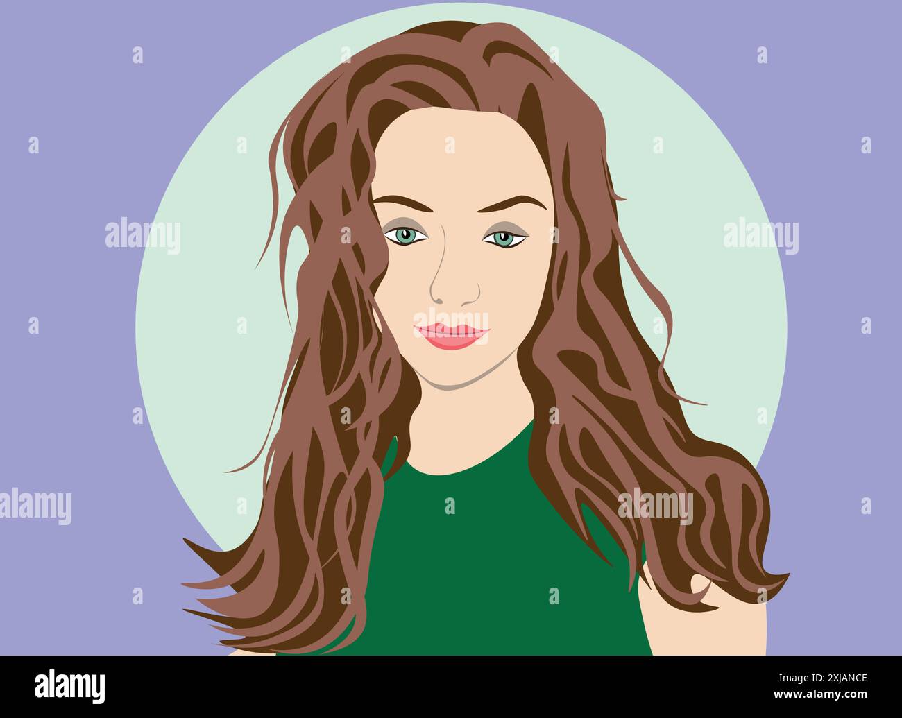 Smiling Girl with Green Eyes Against a Light Circle Illustrazione Vettoriale