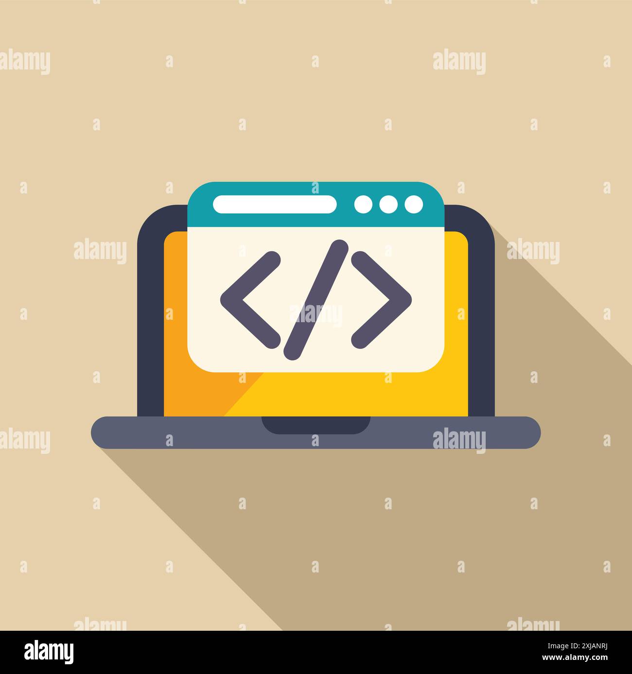 Laptop che visualizza il codice html sullo schermo, che rappresenta i concetti di sviluppo e programmazione Web Illustrazione Vettoriale