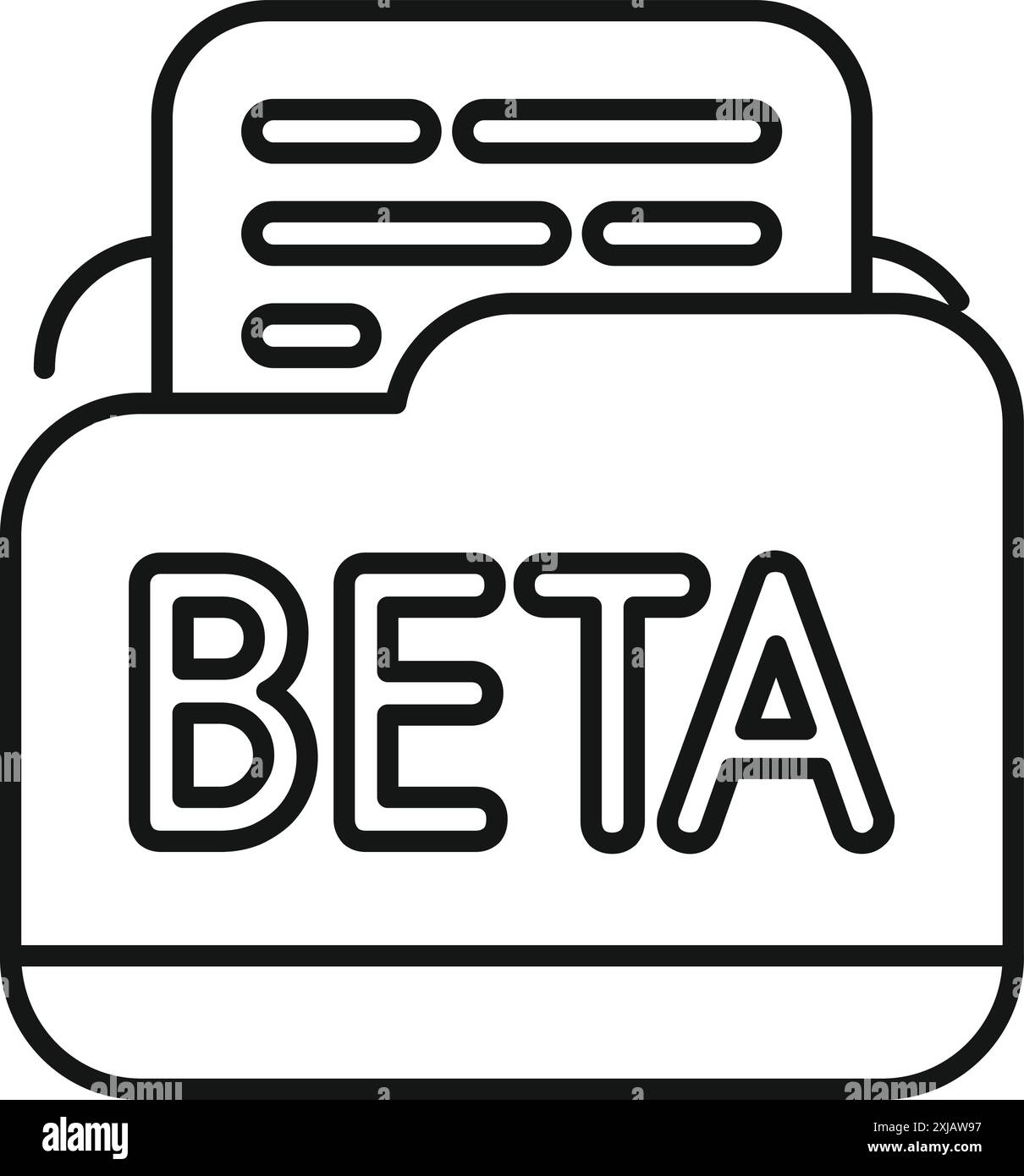 Semplice icona a riga in grassetto di una cartella di file con la parola beta visualizzata in primo piano, che rappresenta un software o un programma nella fase di test Illustrazione Vettoriale