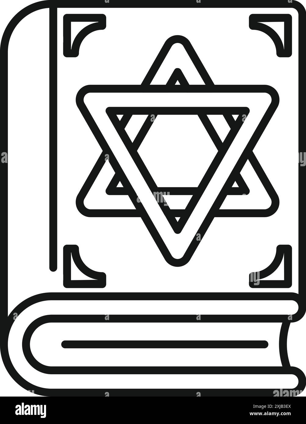 torah del libro sacro ebraico con il contorno del simbolo della stella di davide, semplice icona di stile Illustrazione Vettoriale