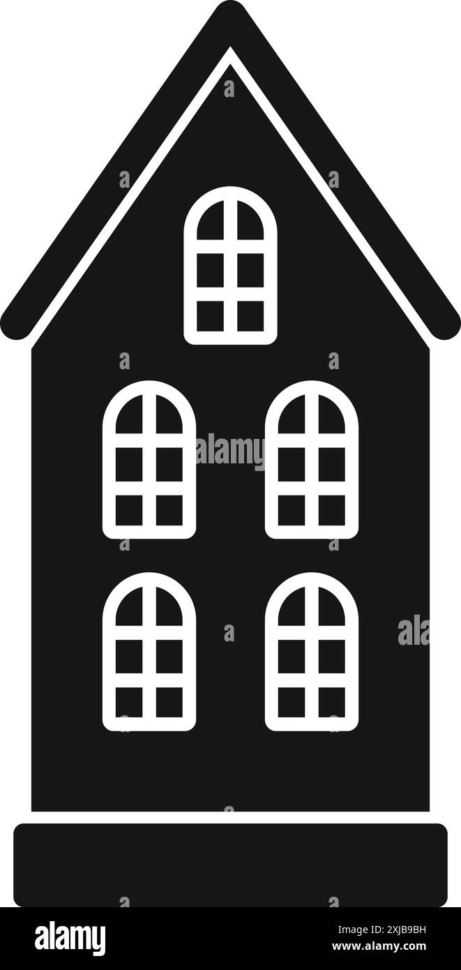 Icona di glifo nero che rappresenta una casa tradizionale olandese con più finestre, adatta per Web design, logo, app, interfaccia utente Illustrazione Vettoriale