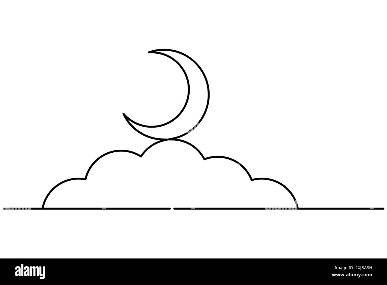 Disegno continuo della luna su una linea dell'icona vettoriale del contorno della luna Illustrazione Vettoriale