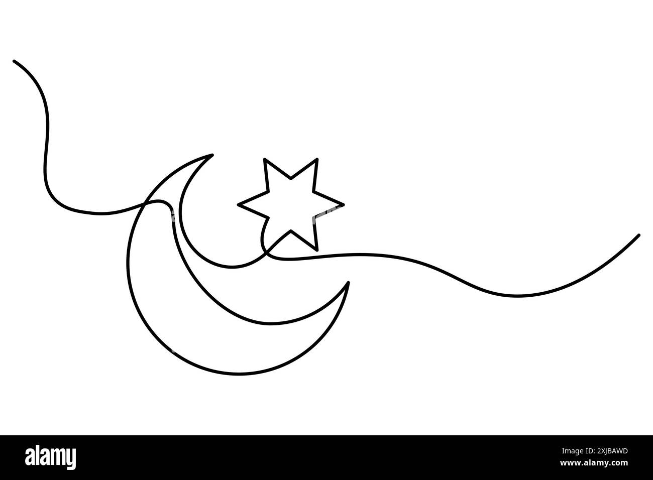 Disegno continuo della luna su una linea dell'icona vettoriale del contorno della luna Illustrazione Vettoriale